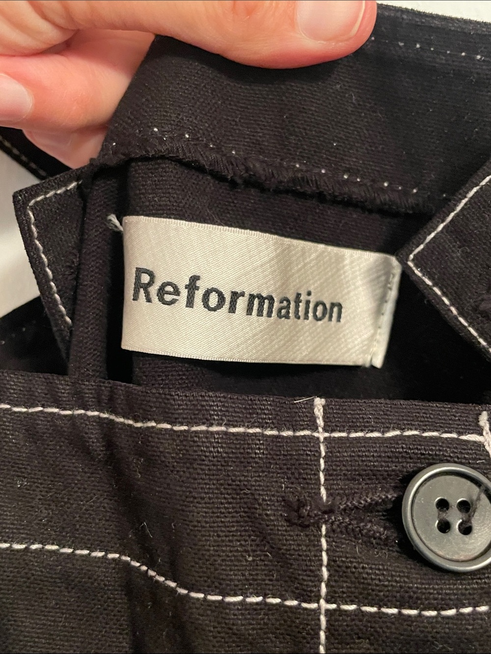 Reformation Black Contrast-Stitch Button-Front Denim Overalls - Picture 3 of 5